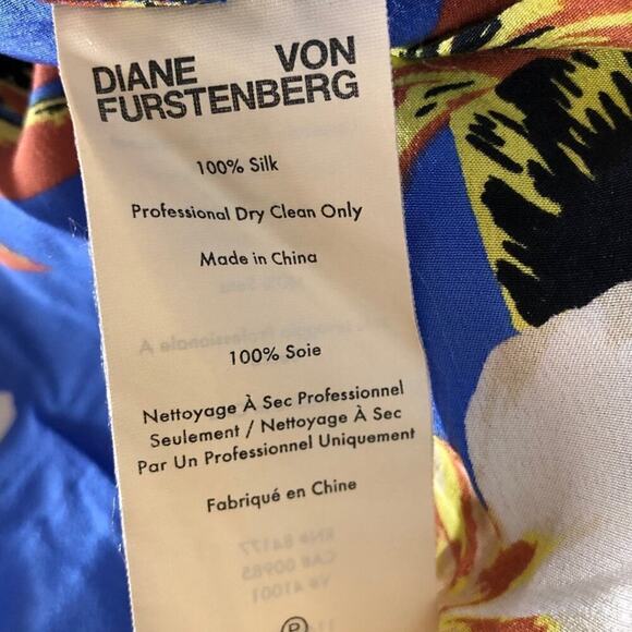 Diane Von Furstenberg Dress Floral Print Silk Cinch Long Sleeve Mini Blue XS - Picture 8 of 10